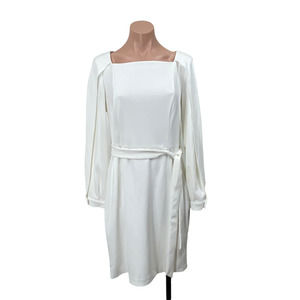 #1110 DKNY white split sleeve tie waist belted sheath cocktail dress  10 M